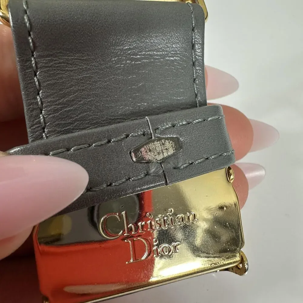 Christian Dior Belt Buckle Mens One Size Gold Leather Metal Logo Round